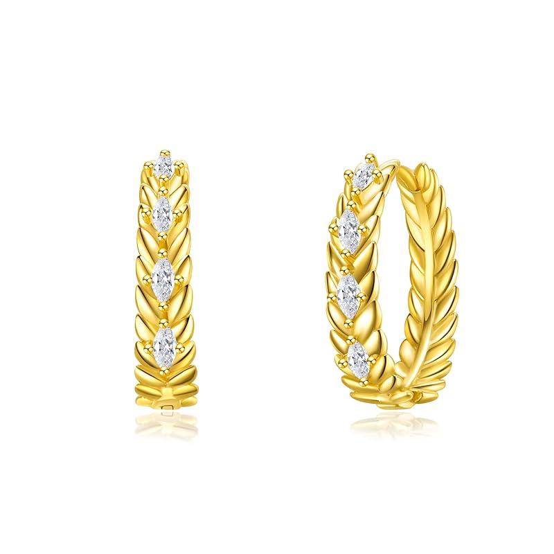 

Rockyu earrings ladies gold silver wheat ear design zircon brass elegant Compatible with metal allergies wedding birthday present (Gold)