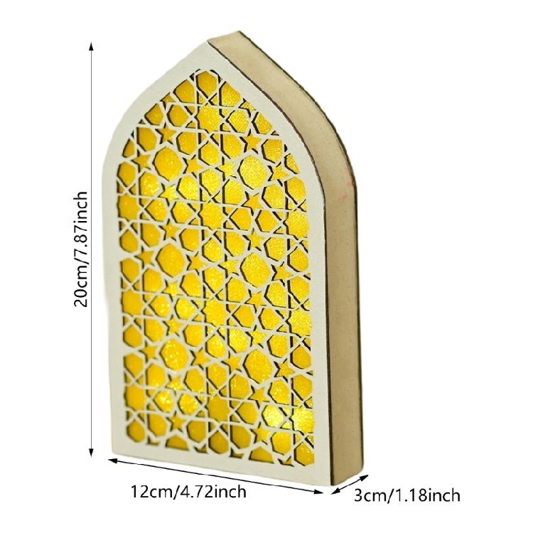 LED Lighted Eid Wood Mosque Ornament Festivals Hanging Pendant Party Supplies for Home Bedroom Living Room Decoration