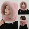 Womens Warm Knitted Hooded Scarf Face Cover Beanie Hat Winter Thick Rabbit Hair Cap With Rolled Edge