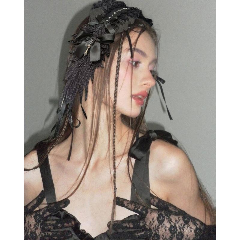 Elegant Lace Trim Headband With Angelic Wing Anime Hairhoop Hair Decoration For Special Occasion Masquerade Headpiece