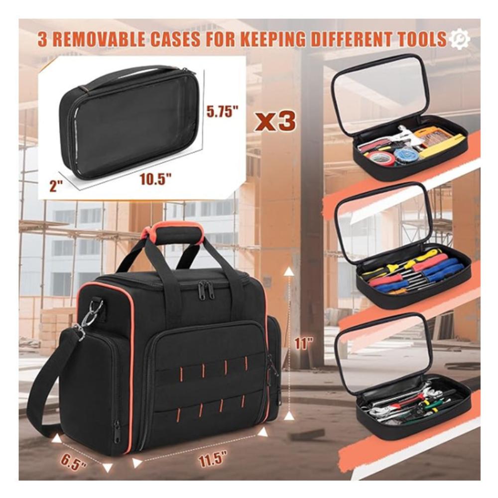 Thick Durable Oxford Electrician Tool Bag With Multi Pockets, Hand & Crossbody Carry For Wiring, Plumbing And Construction Site Hardware Tools Storage