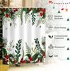 Christmas Shower Curtain, Holly Xmas New Year Holiday Winter Decor Bathroom Curtain Set Waterproof Polyester Fabric With Hooks