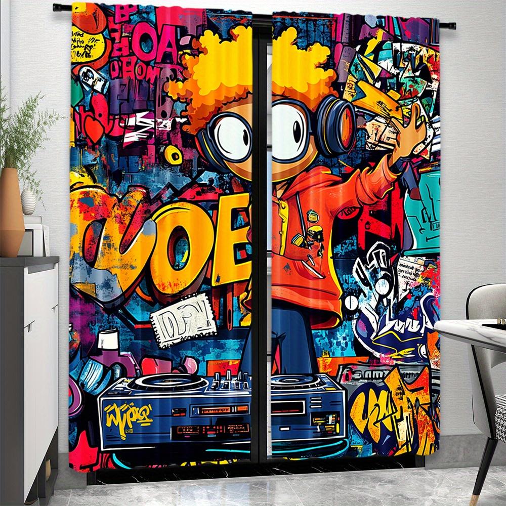 Graffiti Dj Curta Street Art Window Drapes Urban Design Home Decor Hip Hop Theme Living Room 53x116CM-2PC