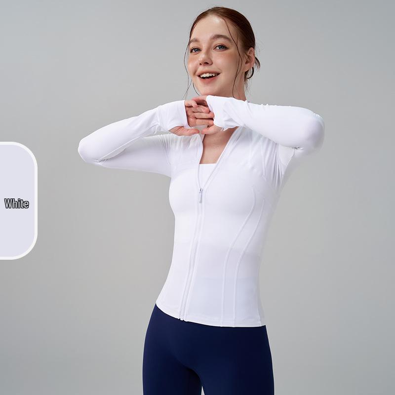 Women's High Neck Spliced Slimming Yoga Jacket with Thumb Holes - Autumn/Winter Thickened Running & Fitness Top