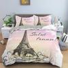 Paris Tower King Queen Duvet Cover Famous Buildings In France Bedding Set For Adults Pink Romantic 2/3pcs Polyester Quilt Cover