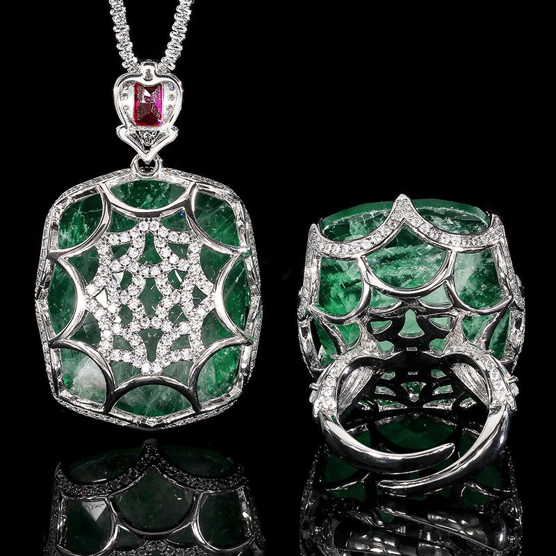 Schmuckset Halskette Ring Morgan Rosa Kostbar Fett Rechteckig Modisch Leichter Luxus Bankett Damen Accessoires