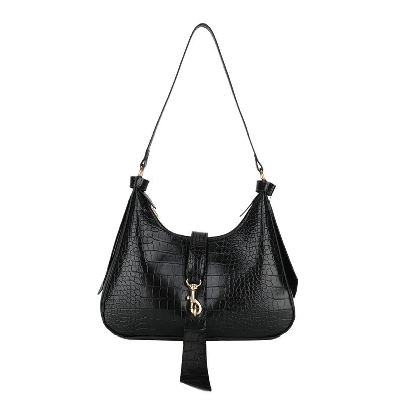 Женская сумка с текстурой под крокодиловую кожу, весна 2024, новый темперамент, сумка под мышкой, дизайн с замком-крючком, сумка-мессенджер через плечо чёрный