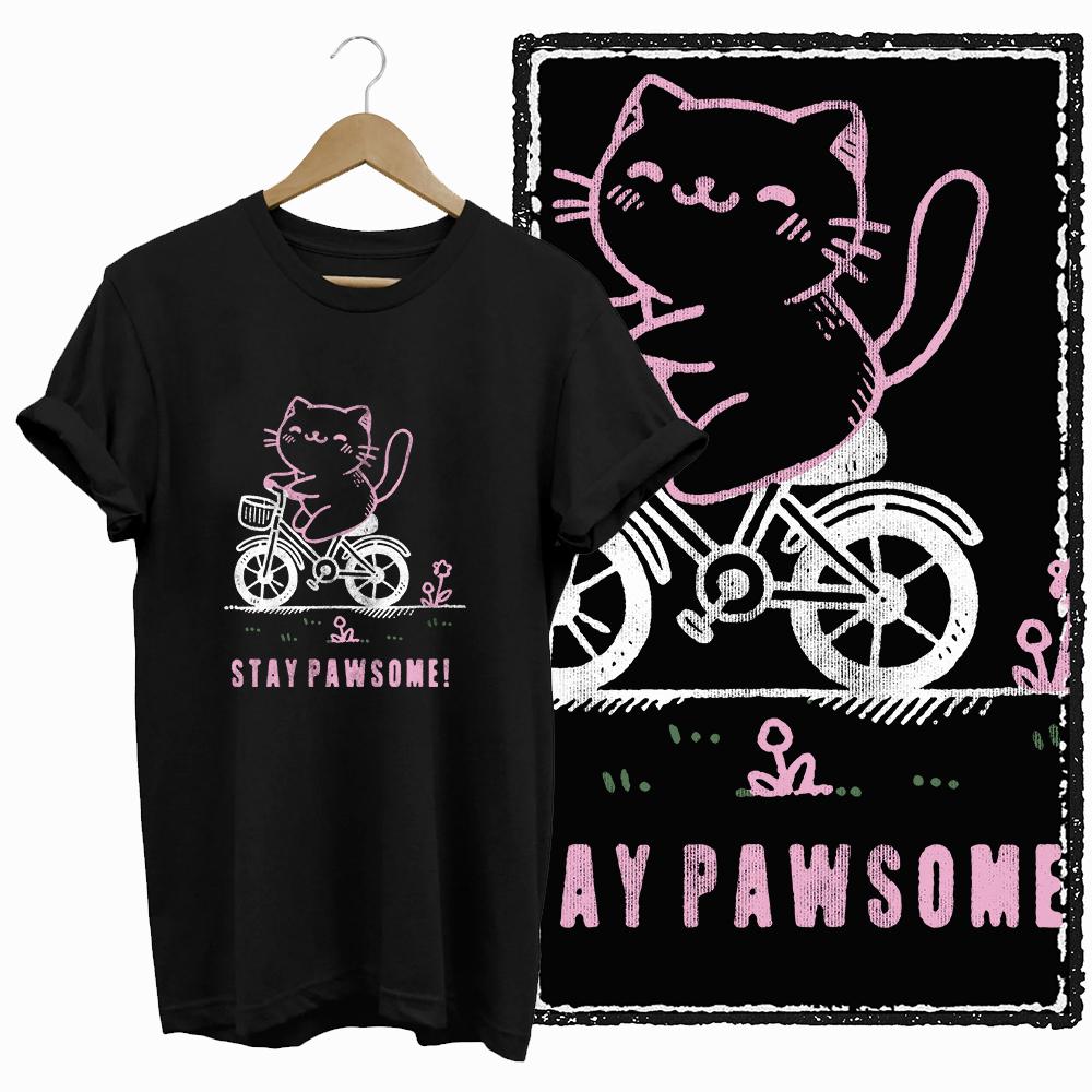 COOLMIND CAT Print  BLACK Short Seleve 100% Cotton Exclusive Graphic Women T Shirt Big Size O-neck Cotton Cat Lover Women Tshirt