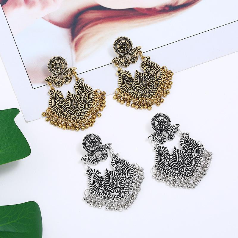 Earrings Bohemian Ethnic Style Retro Fringed Bell Alloy Personalized Earrings