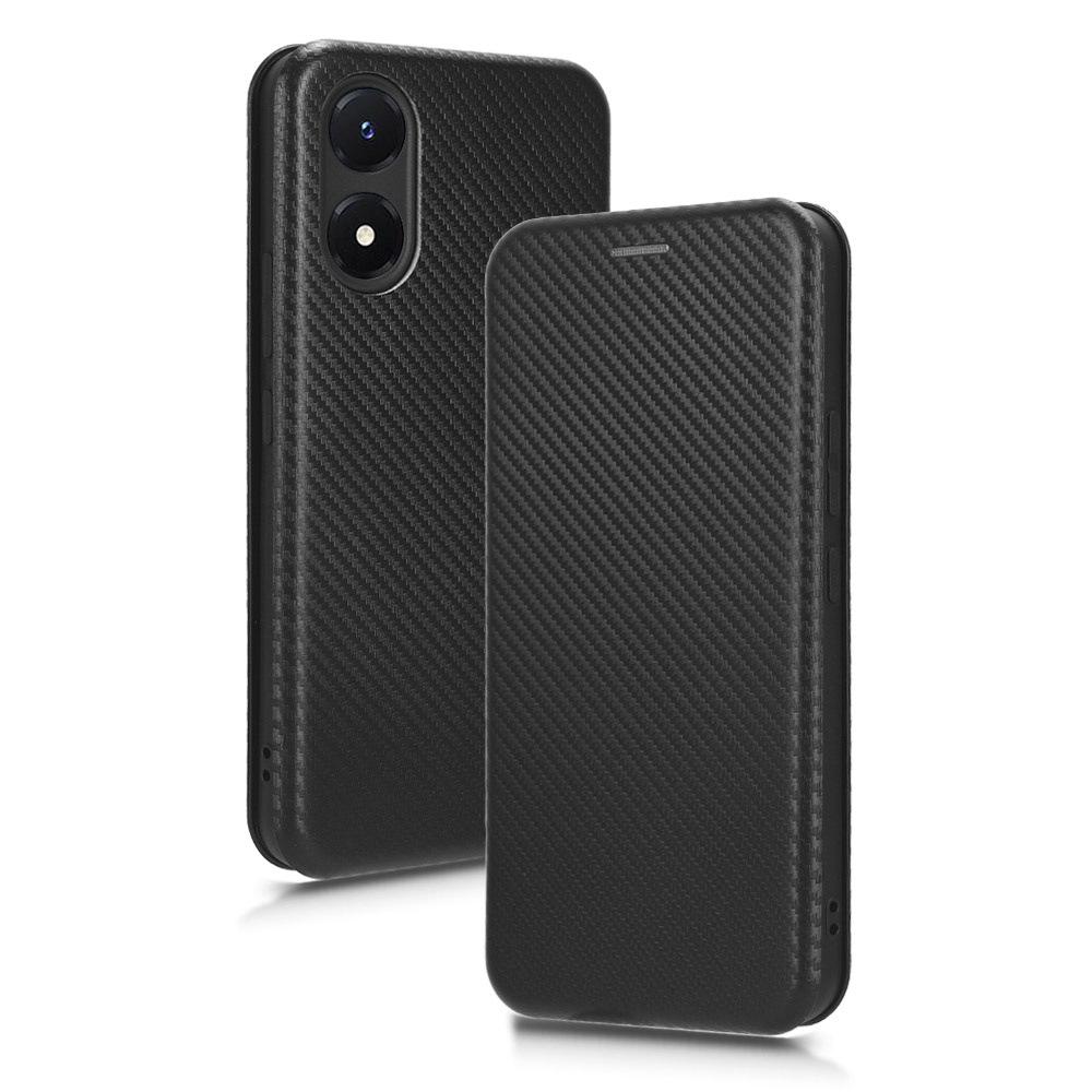 VIVO Y02S Carbon Fiber Multi-Card Euro-Asia Leather Flip Phone Case