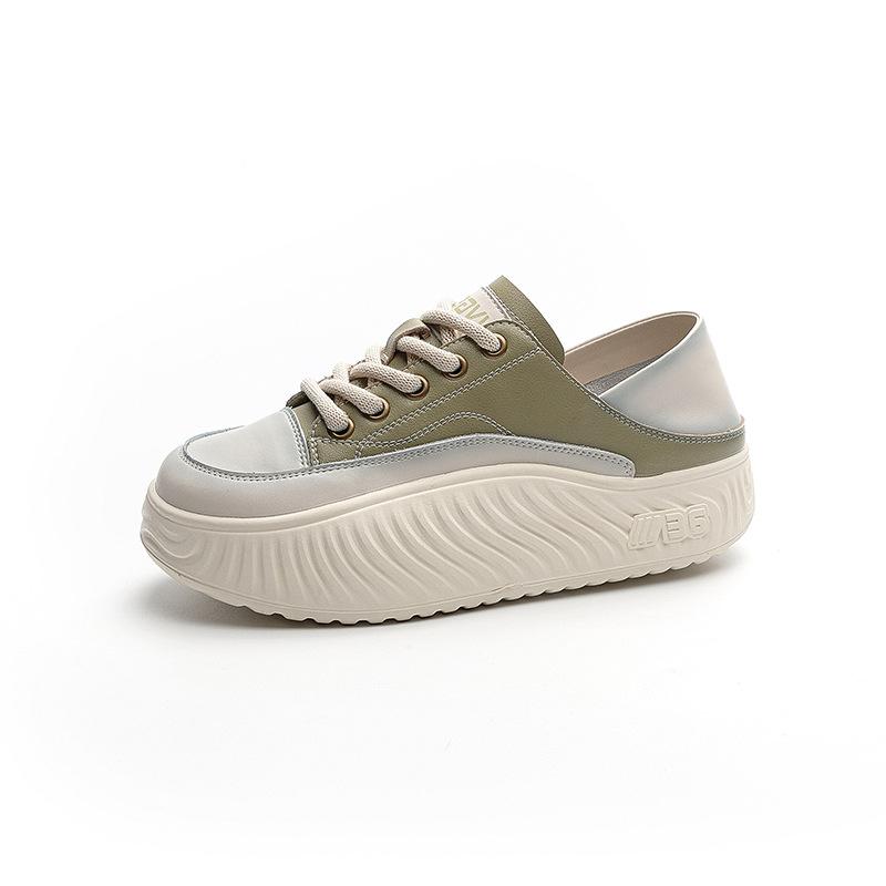 Spring and Autumn New Lightweight Retro Muffin Platform Single Shoes Leather Can Be Stepped On Lace-up Comfortable Women's Shoes Casual Board Shoes