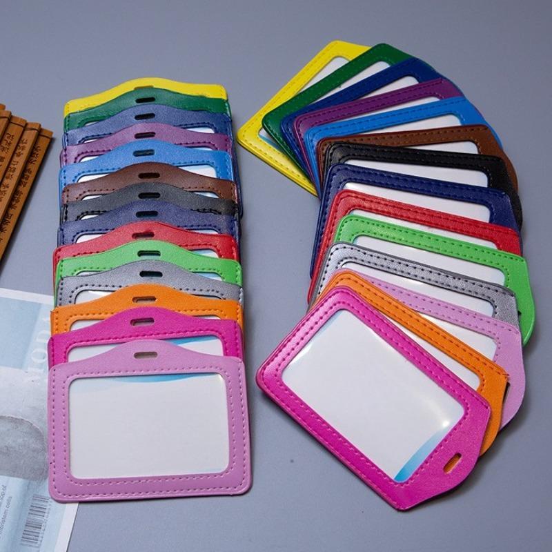 PU Leather Card Sleeve Women ID Badge Case Clear Bank Credit Card Badge Holder Bags School Student Bus Card Cover