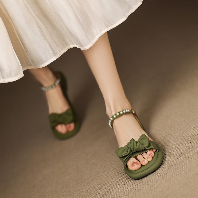 

New women s shoes buckle wide strip sandals women s summer rubber soft-soled flat-soled sandals white Korean version round head large size shoes 39 зелёный