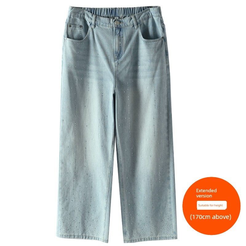 Plus size women clothing [Flash Jeans] Three Pants with Diamonds Shiny Summer Chubby Girl High Waist Straight Wide Leg Pants