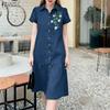 ZANZEA Women Casual Turn Down Collar Floral Print Short Sleeve Dress