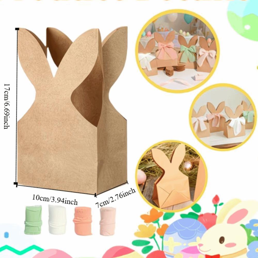 12PCS with Ribbon Bow Easter Rabbit Candy Gift Box Cartoon Bunny Gift Bag  Easter Decoration