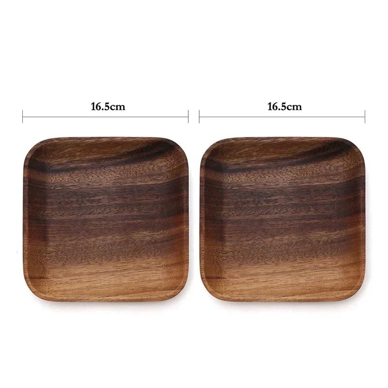 2Pcs Acacia Wood Plates Square Wooden Snack Plate Cake Dessert Fruit Serving Small Sushi Food Dishes Plate Set Wooden Tableware