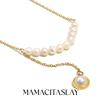 MamacitaSlay 316L Stainless Steel Asymmetric Pearl Necklace 18K Gold Plated Waterproof Neck Jewelry Women's Elegant Necklace