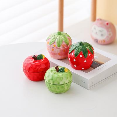 Ceramic Strawberry Apple Jewelry Box Creative Gift Pearl Necklace Ring Dresser Storage Lid Jar Girl