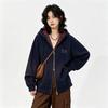 Womens Embroidered Dog Plaid Hooded Sweatshirt Oversized Loose Fit 2026 Casual Open Front Cardigan