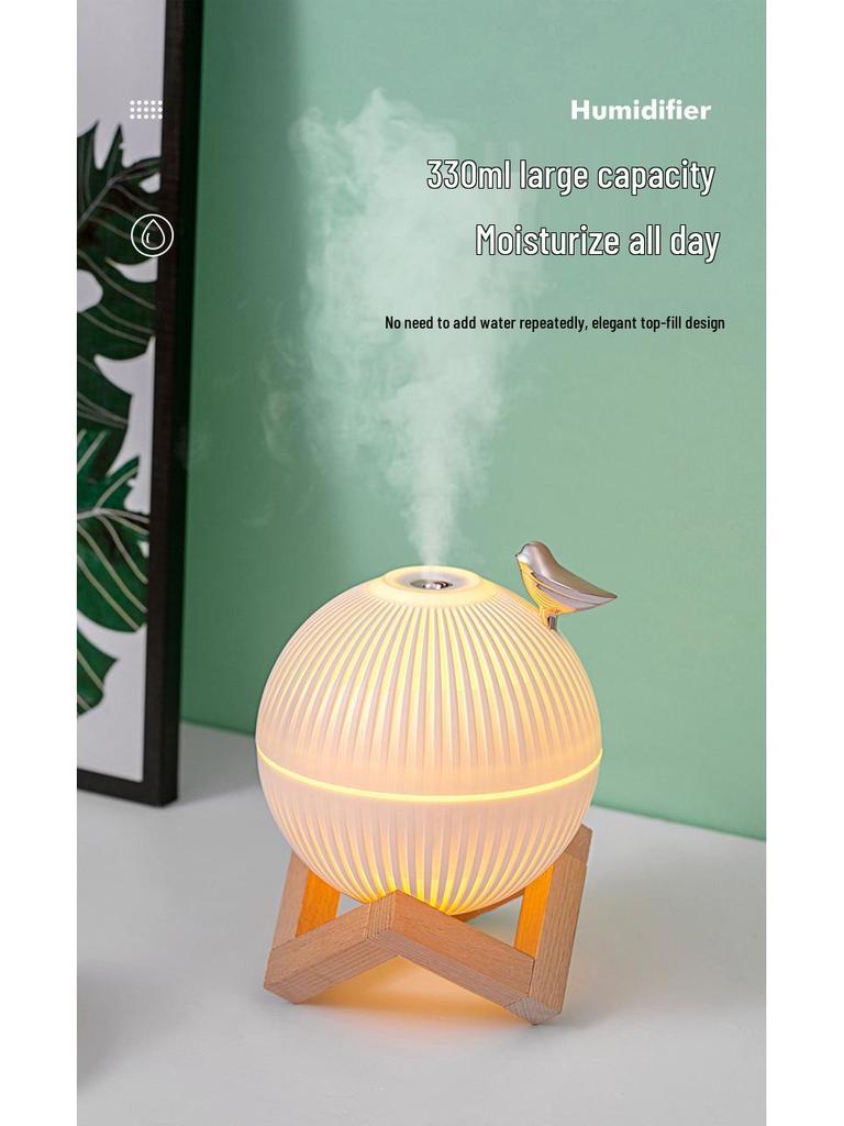 New Lark Planet Lamp Humidifier: Large-Capacity Night Light with Wooden Stand E330