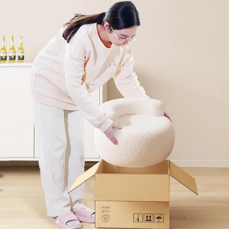 Sherpa Living Room Sofa Stool Cream Style Pumpkin Pouf Sweet Q-Shaped Short Bench Anti-Collapse Entryway Shoe Stool