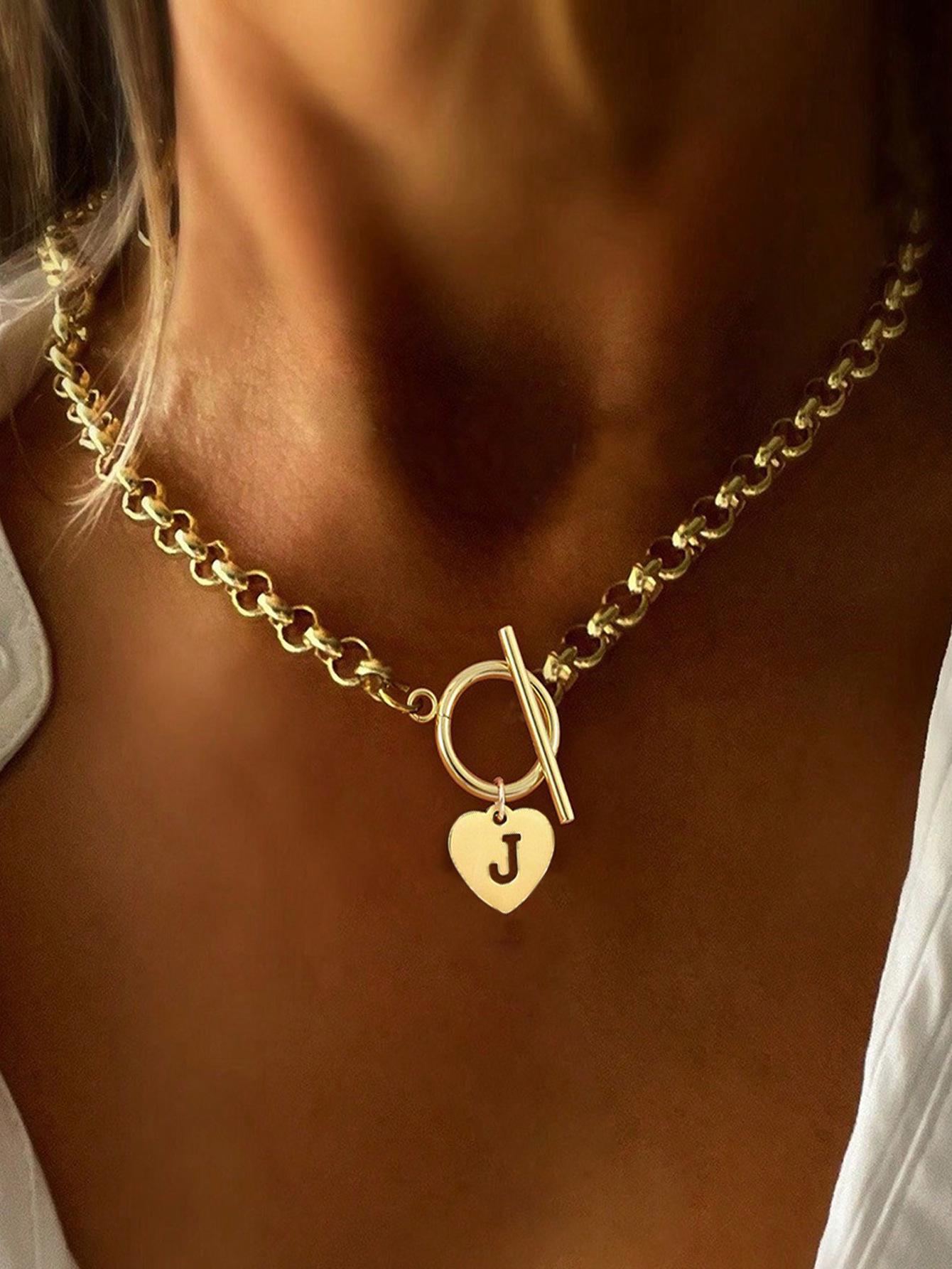 Gold Heart Letter Necklace with Buckle - Elegant Versatile Women s Accessory Copper