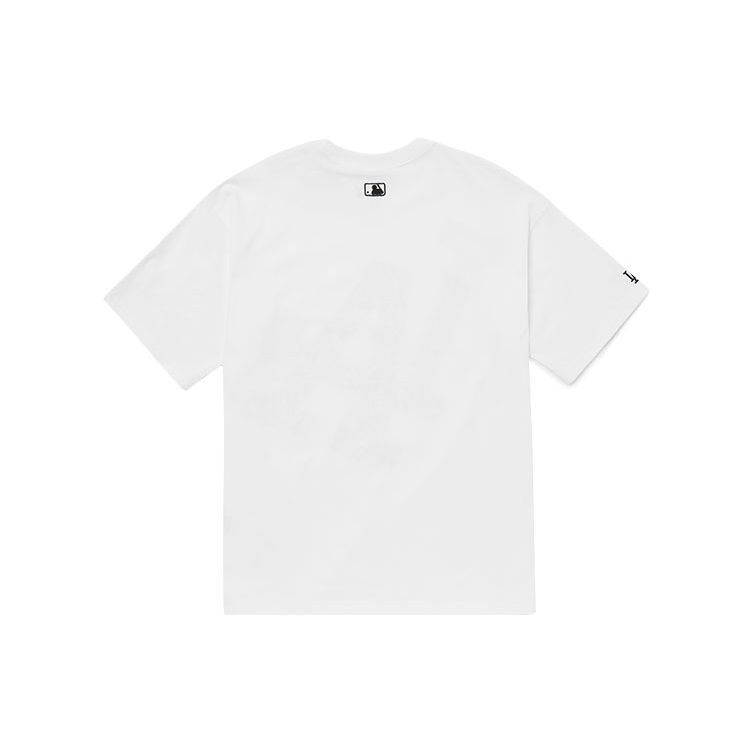 MLB Los Angeles Dodgers Large Letter Print Slant Logo Loose Fit Crew Neck Short Sleeve T-Shirt Unisex Tops White 3ATS60023-07WHS