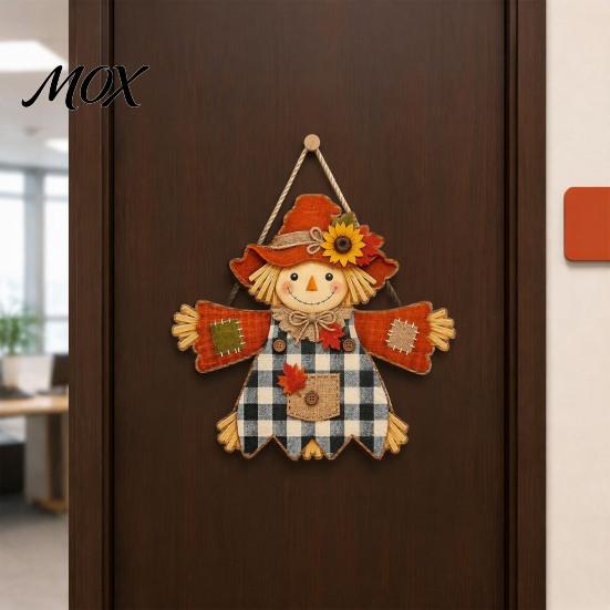 Fall Farmhouse Decorations Wooden Hanging Sign, Autumn Scarecrow & Pumpkin Maple Leaf Door Rustic Harvest Party Supplies Hanger, Thanksgiving