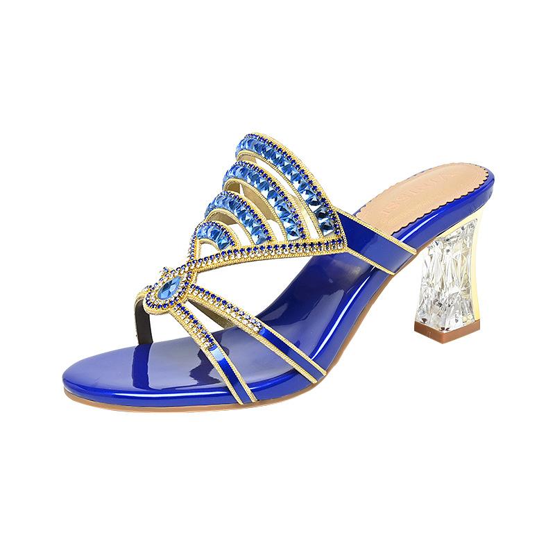 Fashion New Fashion Summer Sandals Women's Diamond Sandals High Heel Slippers Non Slip Banquet Shoes Breath Diamond Beach Shoes