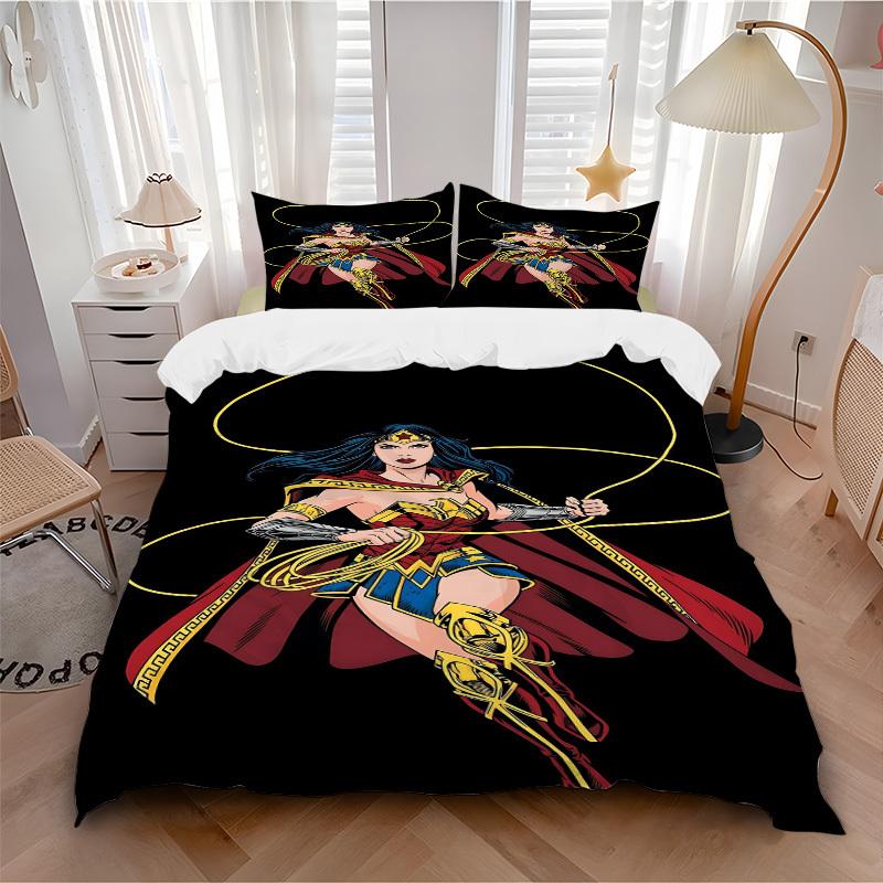 

3pcs Wonder Woman Bedding Set, Soft Polyester Duvet Cover and Pillowcases Machine Washable Seasons all suitable & Guest Room Decor234 135x200cm