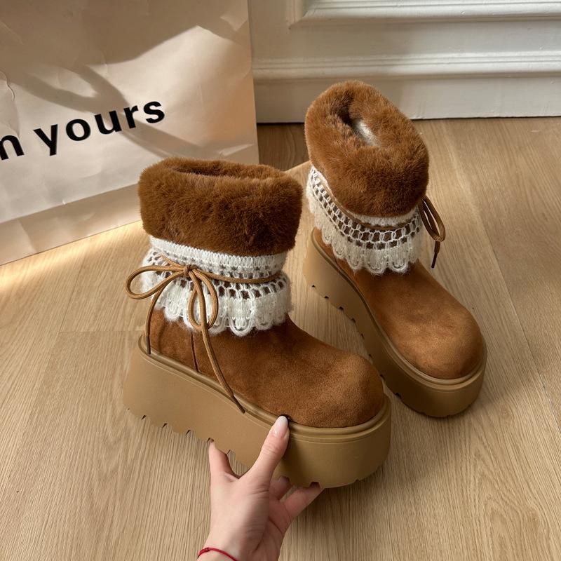 Thick-soled retro casual shoes, new velvet warm winter cotton shoes, fluffy thickened snow boots, women's short boots