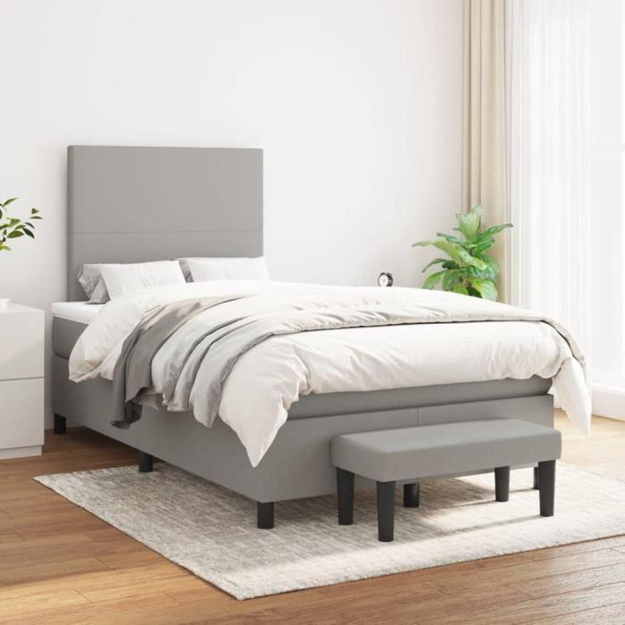 3136421 vidaXL Lit à sommier tapissier avec matelas Gris clair 120x200cm Tissu