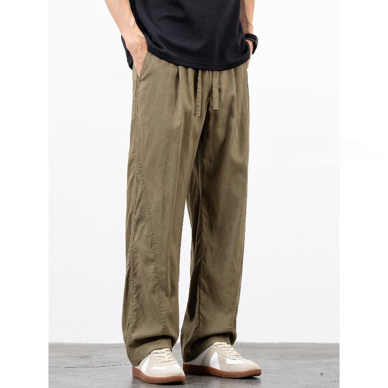 Qinglan summer thin pants men's straight loose wide legs drape soft breathable linen casual trousers teenagers