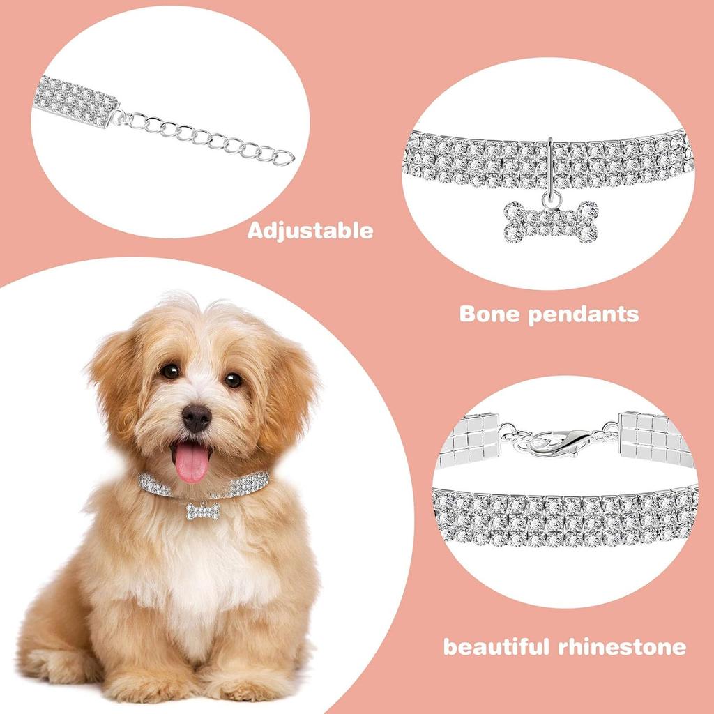 3 Pieces Bling Rhinestones Pet Collars Glitter Pendant Dog Collars Adjustable Crystal Cat Collar Elastic Pet Necklace for Small Pet Cat Dogs Puppy