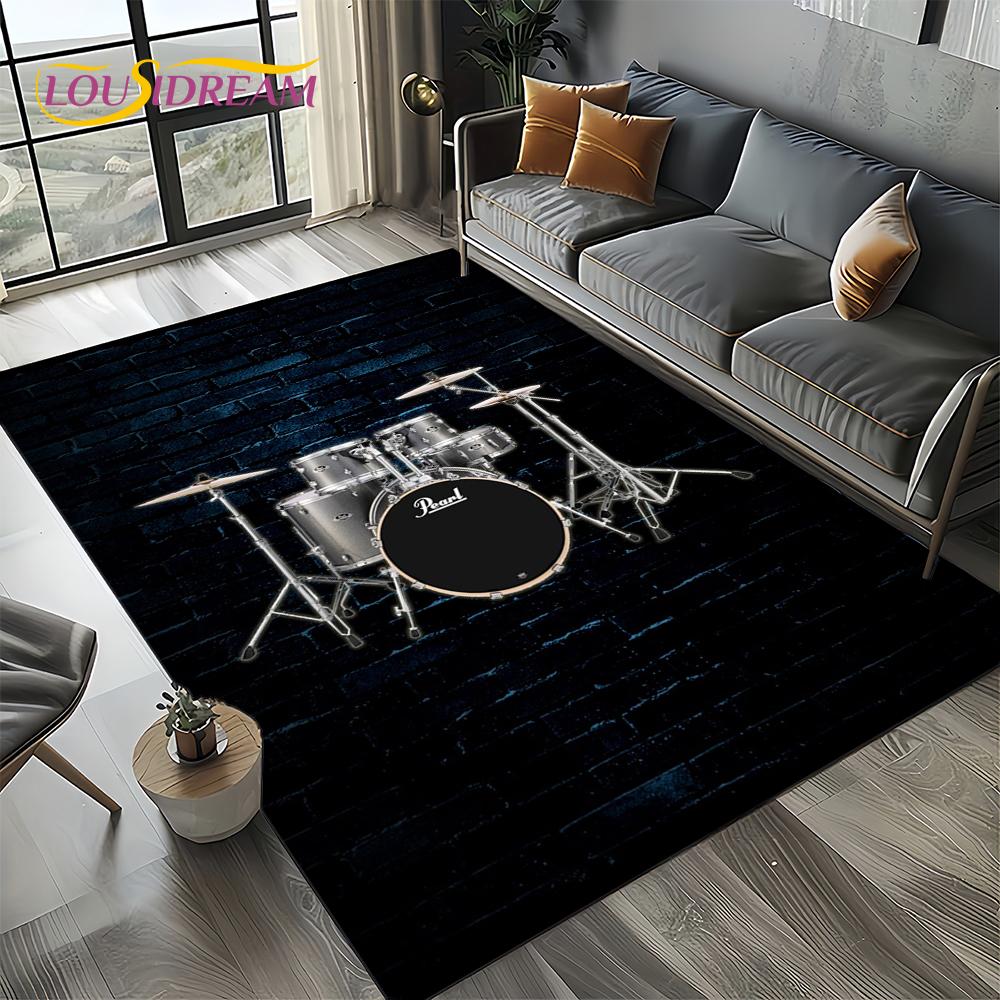 3D Cymbal DW Drum Kit Drum Set Music Instruments Carpet Rug for Living Room Bedroom Home Sofa Decoration,Kids Non-slip Floor Mat
