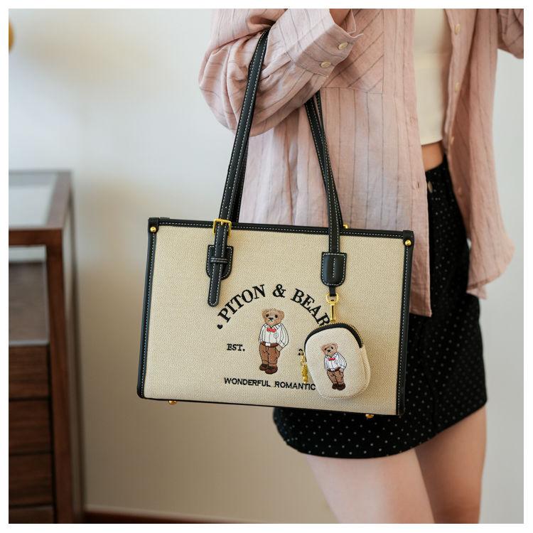 

Сумка-тоут Harajuku Bear, симпатичная женская, с винтажной вышивкой, шикарная, повседневная, наплечные сумки, женская, ретро, большая вместительная сумка, новая