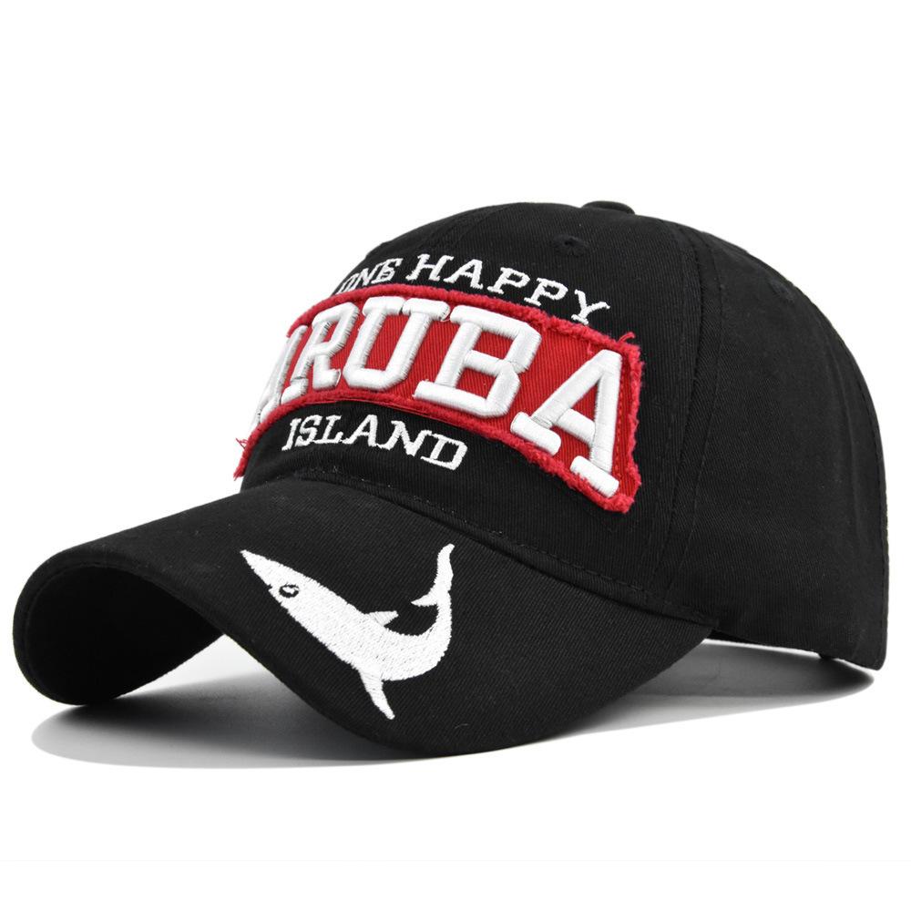 Aruba letter embroidered baseball cap shark embroidery peaked cap men s sun hat adjustable Adjustable