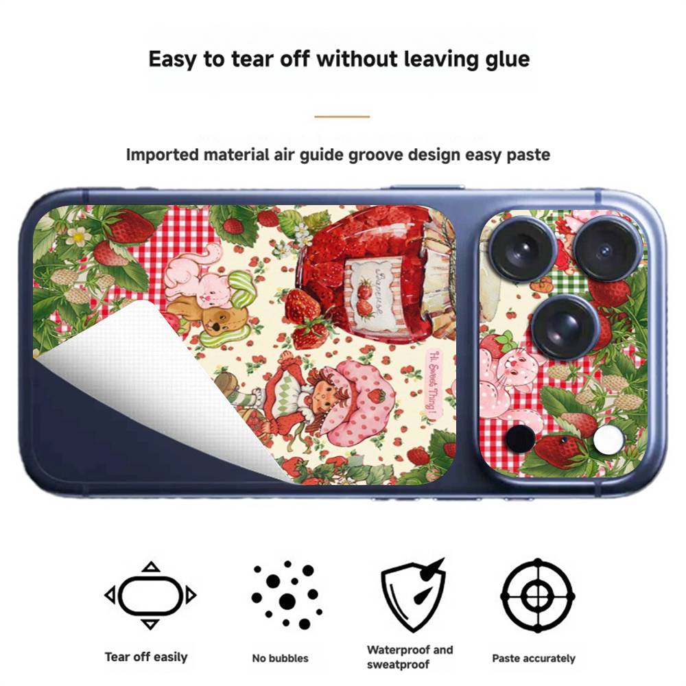 Girl Pink Strawberry S-Shortcake Anti-Scratch Back Decal Protective Wrap Skin for iPhone 17 Pro 17 Pro Max