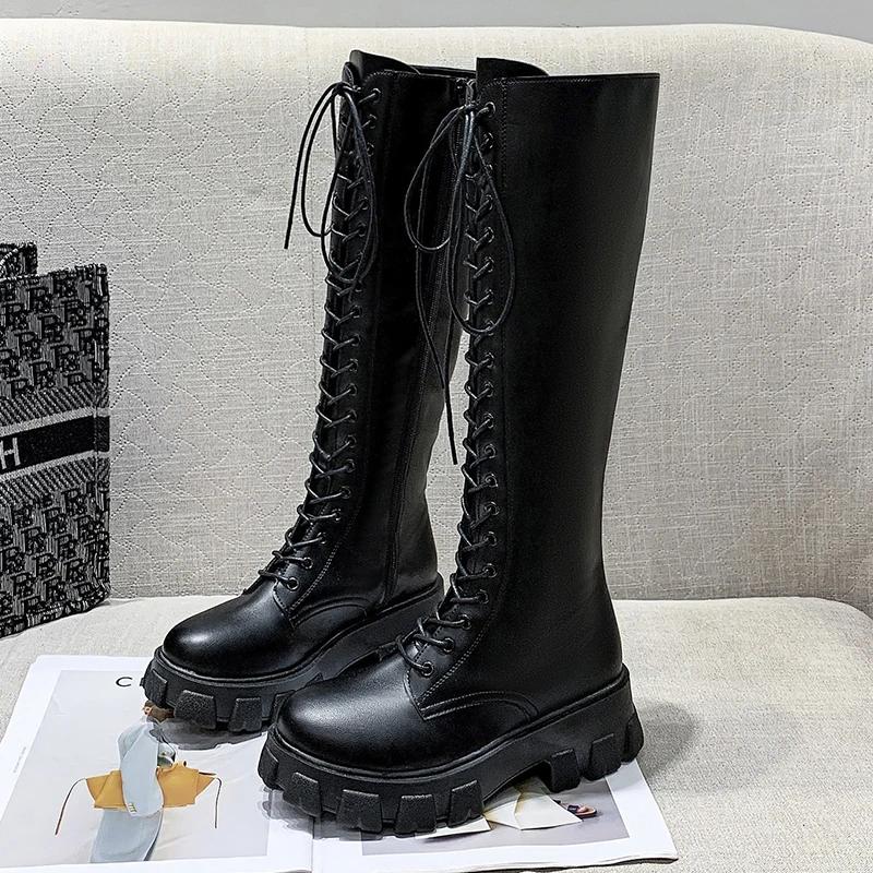 Autumn and Winter New Women's Boots Round Toe Square Heel Knight Boots Over The Knee Pu High Shoes Sexy Women's Boots Zapatos