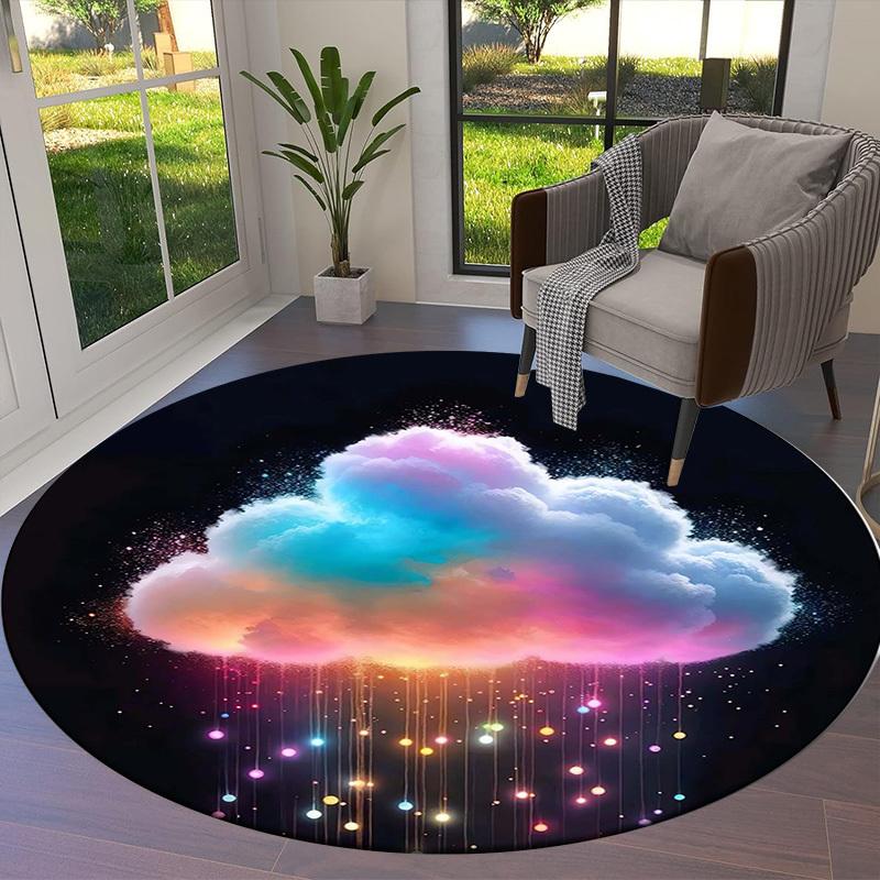 1pc Colorful Cloud Rainbow Rain Round Carpet, Made of Polyester,Perfect for Decorating Office Chairs, Living Rooms,Vibrant Decorative Rug