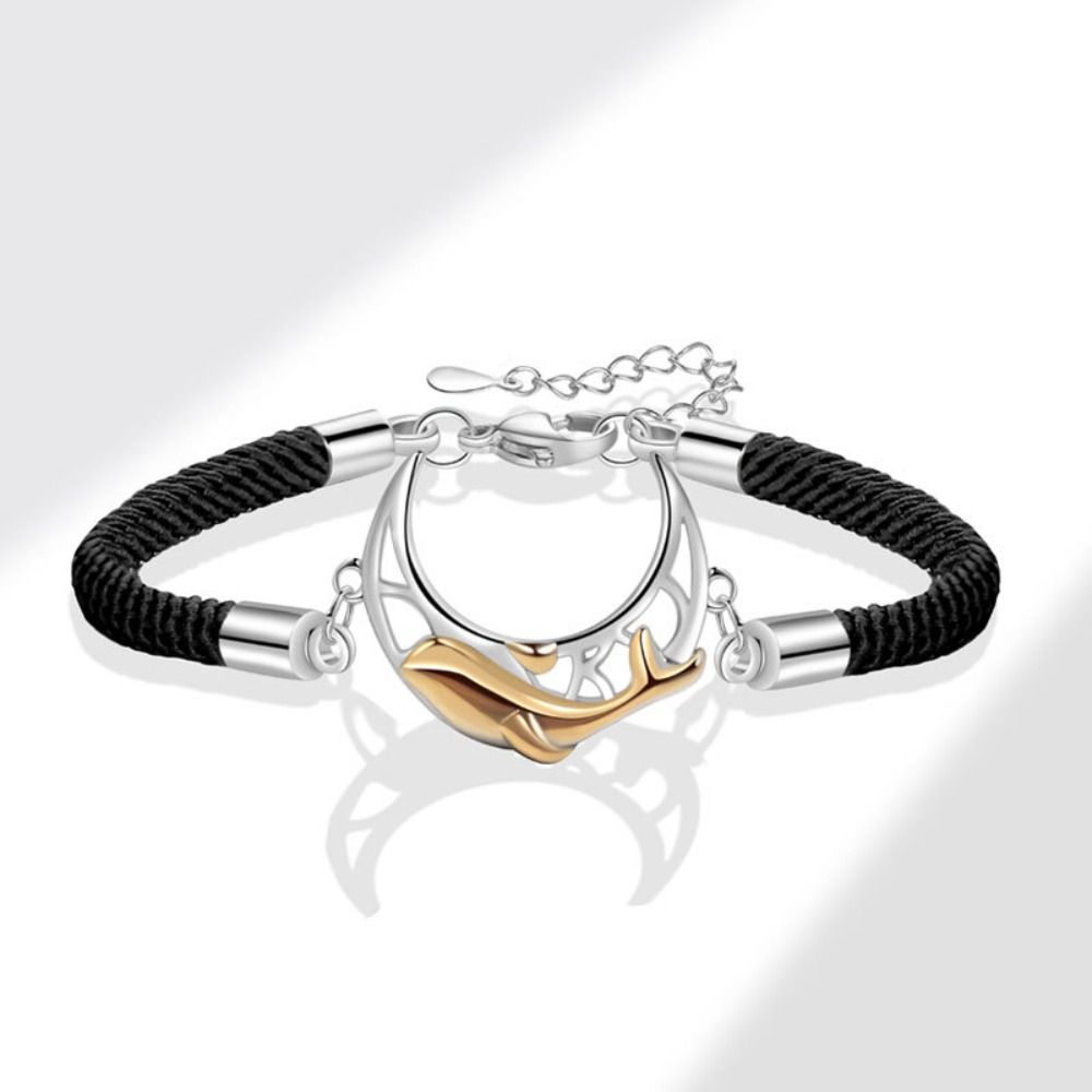 2PCS Whale Lovers Bracelet Crystal Rope Weave Bracelet Exquisite Couple Moon Bracelet  Friendship