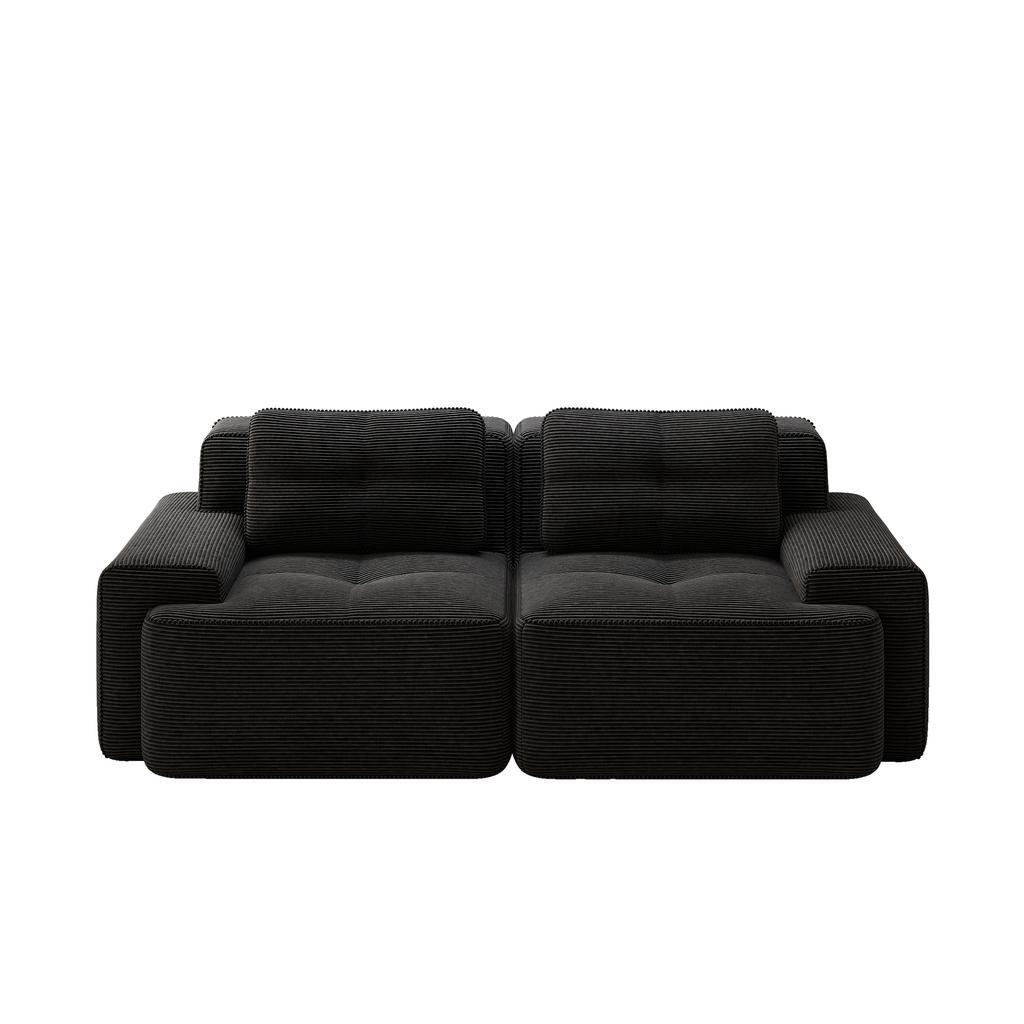 Modulares Sofas ohne Armlehnen, Modernes Wohnzimmersofa mit tiefer Sitzfläche, Bequemes Cord-Wolkensofa, Zweisitzer Kleines Sofa, Schlafsofa, Schwarz