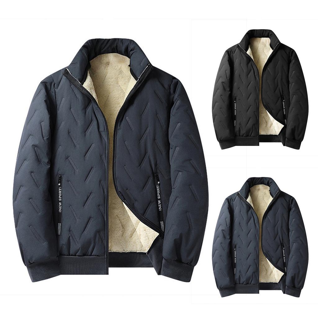Men's Solid Color Casual Cotton Warm Long-sleeved Jacket Men's Graphene Zipper Cotton Jacket NEW SPORT Pocket Label
