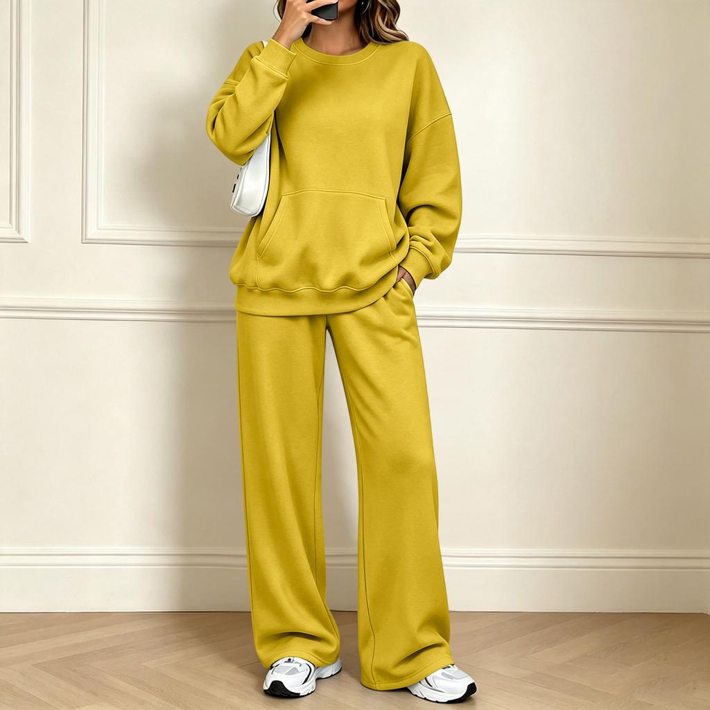 Women's Casual Neck Sweatshirt and Pants Set with Pockets, Fall Winter Comfortable Outfit
