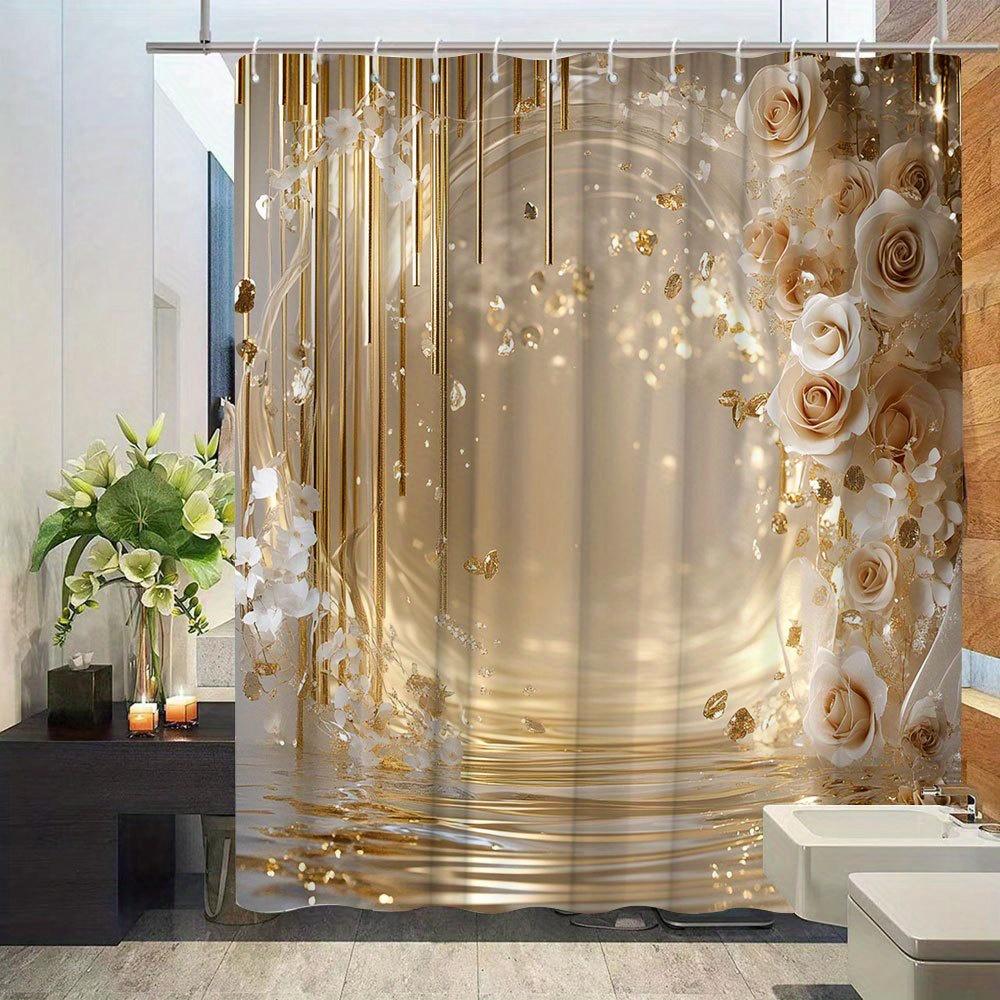 Gold Rose Shower Curtain Elegant Floral Design Luxury Bathroom Decor 3D Print Waterproof Bath Curtain Home Fashion