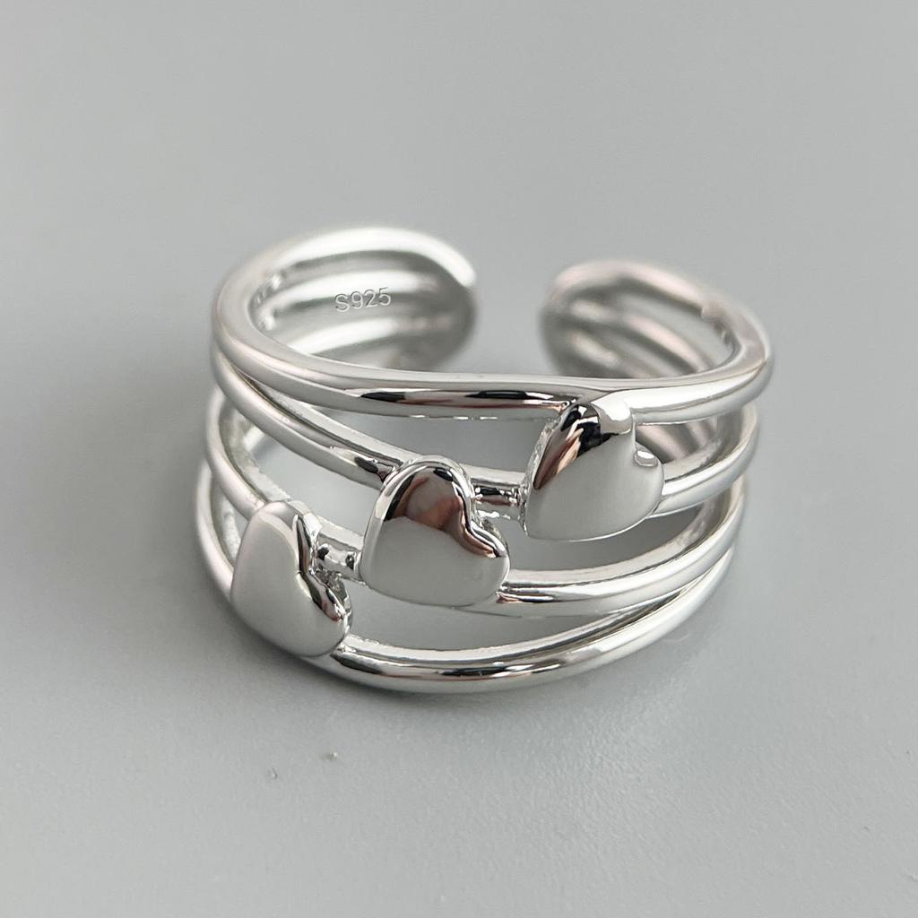 Xiaomi 925 Sterling Silver Finger Rings for Women 3 Layers Heart Couple Minimalist Ring Party Jewelry Gift Prevent Allergy