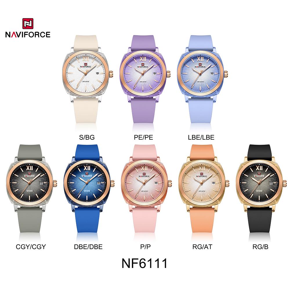 NAVIFORCE Original Calendar Watch for Women Quartz Movement Round Dial Luminous Hands Waterproof Silicone Strap Lady Light Watch NF6111