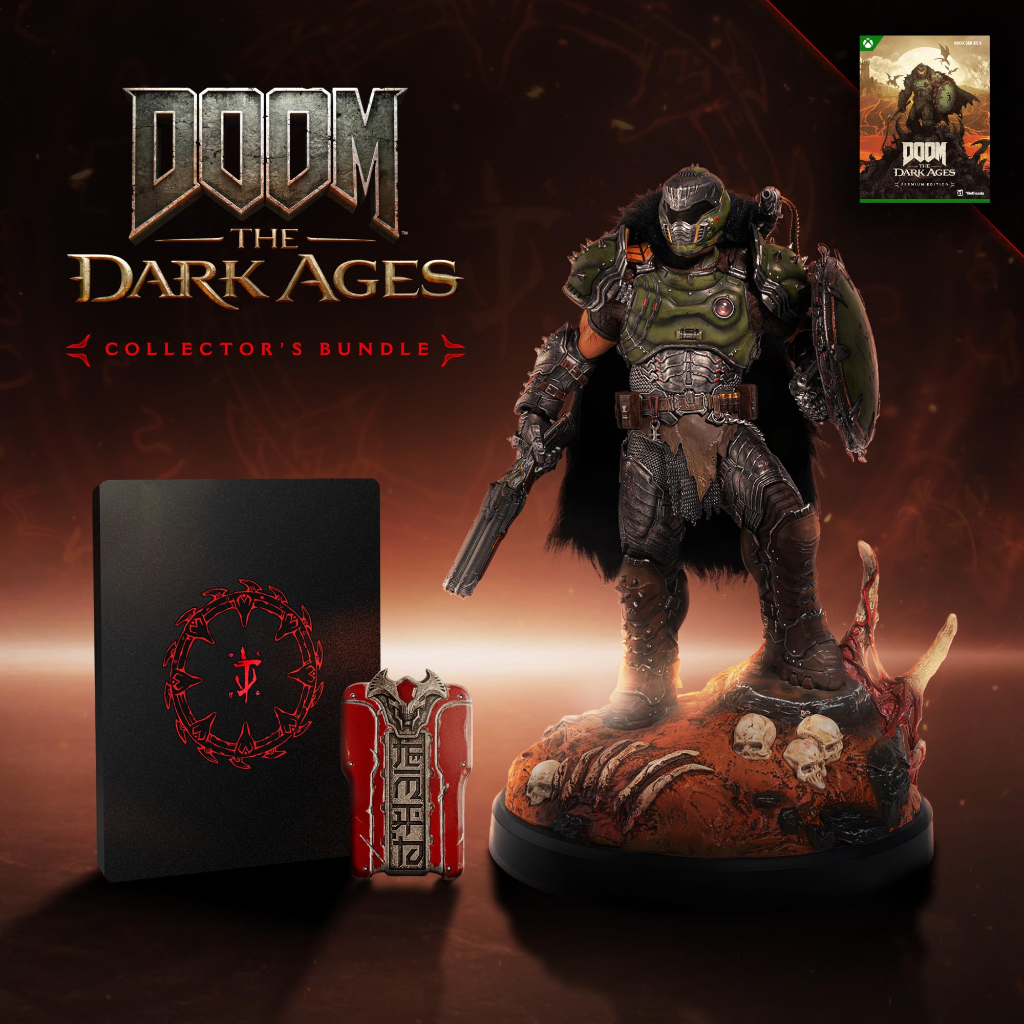 

Комплект Dark Ages, чехол Xbox Series X DOOM Slayer, красная ключ-карта, диск с игрой Premium Edition, в комплекте DOOM – Коллекционная статуэтка - [Бонус] 12 дюймов,