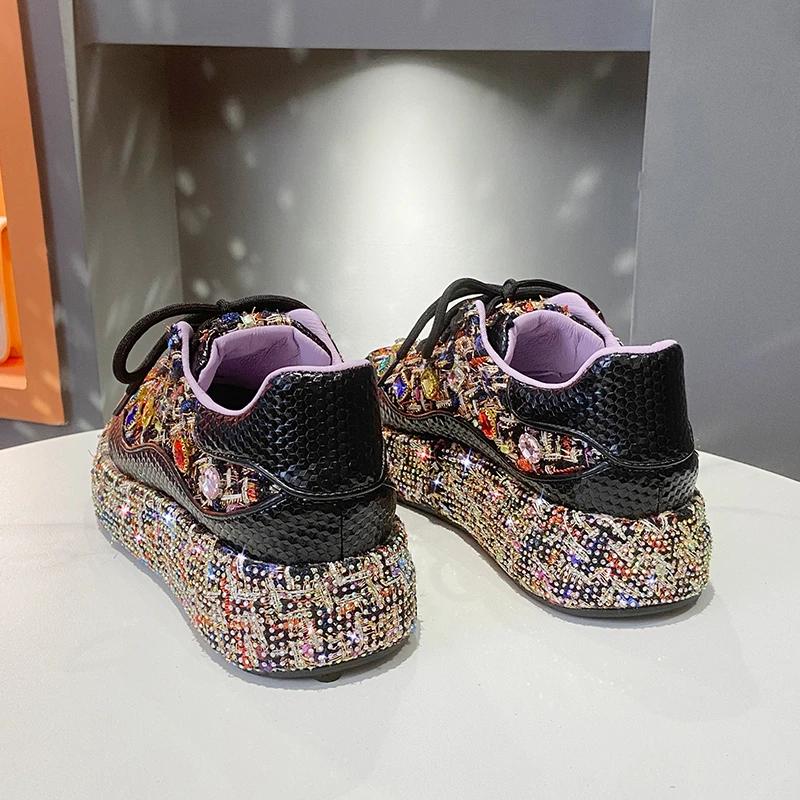 Designer Sneakers for Women  New Spring Shiny Rhinestones Women's Vulcanize Shoes Fashion Autmn Platform Casual Shoes Female